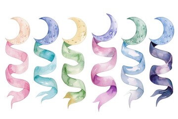 Canvas Print - Watercolor crescents in various colors for design projects