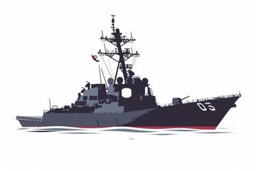 Sticker - A navy ship sailing on a body of water. Suitable for military and transportation concepts