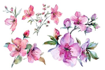 Wall Mural - A bunch of pink flowers on a clean white background. Perfect for floral designs