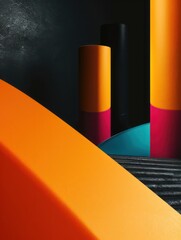 Wall Mural - design of geometric shapes in strong colors and dark ambiance