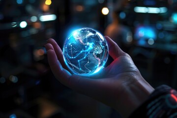 Poster - A person holding a glowing globe, perfect for business or environmental concepts