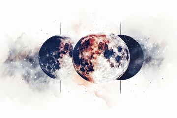 Sticker - Image of three phases of the moon in the night sky. Suitable for astronomy and science concepts