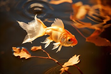 Wall Mural - Vibrant Goldfish Swimming in Aquarium