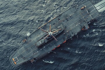 Sticker - Aerial view of a ship in the water. Suitable for travel brochures