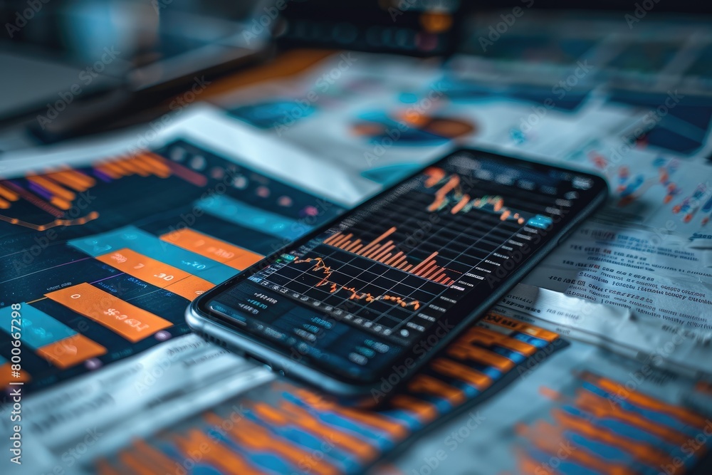 Smartphone displaying financial management tools rests on a newspaper ...