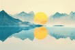 Scenic view of sun setting behind mountains with reflection in water. Suitable for nature and landscape concepts