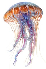 Sticker - A realistic painting of a jellyfish on a white background. Suitable for marine themed designs