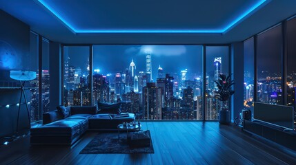 Wall Mural - modern city at night backlighted with blue atmosphere