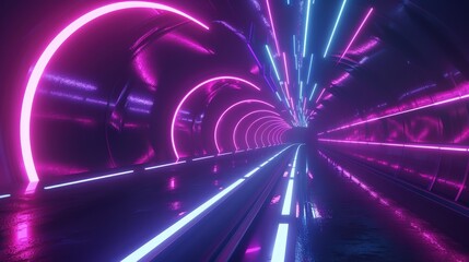 Wall Mural - dynamic neon pink purple and blue corridor