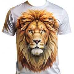 Sticker - AI generated illustration of A white t-shirt with a large, realistic image of a lion's face.