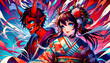 Oni dragon crime lord sign and anime woman