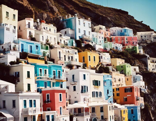 Wall Mural - 'Ponza Picturesque houses Italy island Background Water Sky Beach Summer Travel Nature City Landscape Building Sun Sea Beauty Mountain Architecture Blue Italy Vacation Holiday Boat Europe Beautiful'