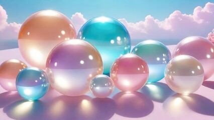 Aufkleber - Pastel colored 3d glassy transparent globe shapes background design.