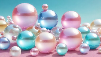 Aufkleber - Pastel colored 3d glassy transparent globe shapes background design.