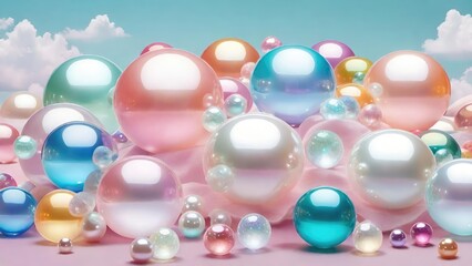 Aufkleber - Pastel colored 3d glassy transparent globe shapes background design.