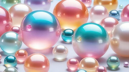 Aufkleber - Pastel colored 3d glassy transparent globe shapes background design.
