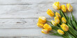 Beautiful Yellow Tulips on a Light Wooden Board with Space for Copy, Mothers Day