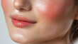  Soft, rosy cheeks adorned with a hint of blush, imparting a natural flush of color and radiance to the complexion.