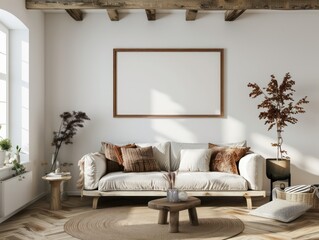 Canvas Print - design a living room, white walls and light wooden floors