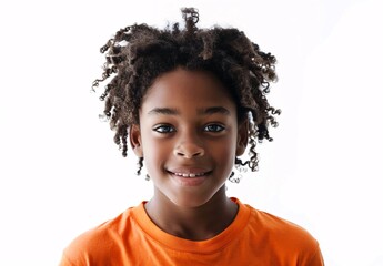 Wall Mural - happy black boy wearing an orange t-shirt