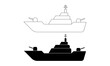 outline silhouette battleship icon set isolated on white background
