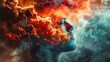 The image is a composite artwork that showcases a profile view of a person's face seamlessly blended with an intense and vivid display of clouds or smoke. The left side of the image is dominated by wa