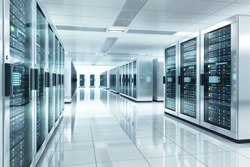 Clean and modern white data center server room