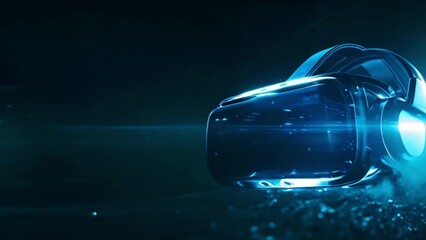 Poster - Virtual Reality Headset Illuminated in Blue, Floating in Dark Space