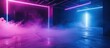 3D rendering. Futuristic garage space filled with thick smoke and neon lights