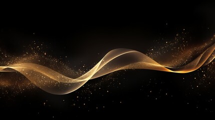 Sticker - Abstract digital art featuring a wave of gold particles and shimmering dust on a black background for luxury designs,