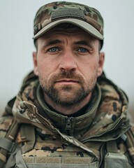 Wall Mural - A man in a military uniform with a hat on his head. Ukrainian soldier of the state of Ukraine