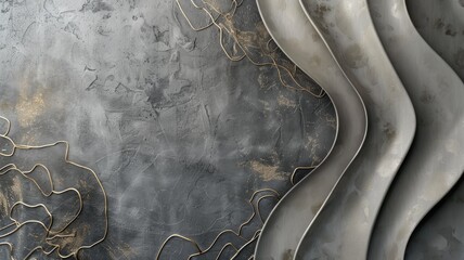 Wall Mural - Abstract gray and gold marble patterned background with wavy texture