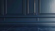 Elegant dark-blue wainscoting on wall with glossy marble floor reflecting luxurious paneling