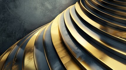 Wall Mural - Abstract golden curves on textured dark background