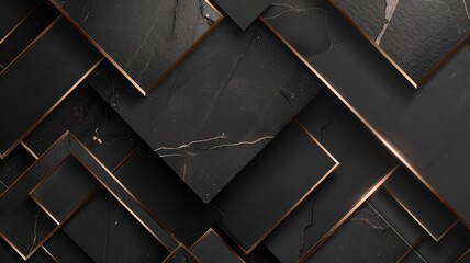 Wall Mural - Abstract geometric black marble background with gold lines