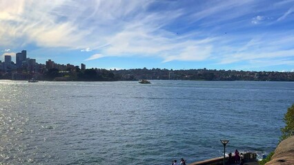 Wall Mural - Sydney Harbour forshore viewed from the Gardens in NSW Australia on a nice sunny and partly cloudy afternoon blue skies