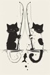Iconic logo design featuring the silhouettes of a black and white kitten, each holding a fishing rod, positioned back to back with a fish jumping in the middle.