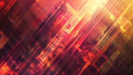 Wall Mural - Abstract image of glowing diagonal lines in warm hues with dynamic, digital feel