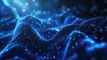 Blue luminous neon particle structure. Digital cyberspace futuristic science fiction background
