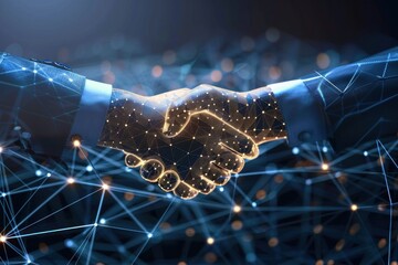 Wall Mural - a handshake between two people is shown in a digital form.