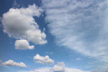 Blue sky with white clouds. Blue background. The summer sky is colorful clearing day and beautiful nature in the morning. for backdrop decorative and wallpaper design. The perfect sky background.