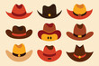 Set of Cowboy hat icons cartoon vector. Fashion leather. Old costume