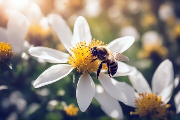 Sticker - 'collecting bee pollen flying flight hovering insect fly honey bumble blossom pussy willow spring hair stamen flower plant'