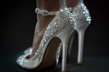 Wall Mural - A pair of crystal jewelry high heels isolated on black background.