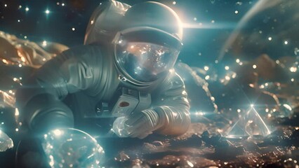 Wall Mural - Astronaut Mining Crystals in Outer Space with Ai generated.
