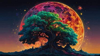 the moon and the earth abstract background starry night dreams photorealistic fabric art