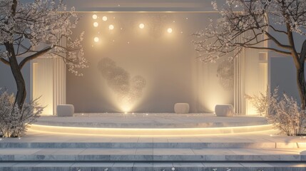 Wall Mural - Blank mockup of a sleek and minimalistic outdoor stage with clean lines and modern lighting for a sophisticated New Years Eve event. .