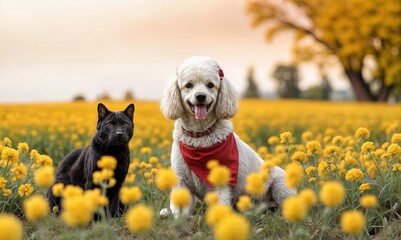 Sticker - Corgi Dog and Tabby Cat Enjoy Spring Meadow