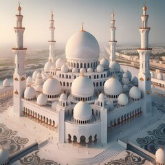 A model of a mosque with a large white building in the background generated by ai