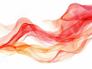 Red flowing lines watercolor painting isolated on white background.